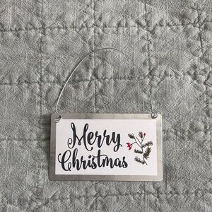 Festive Merry Christmas Hanging Sign - Silver and White